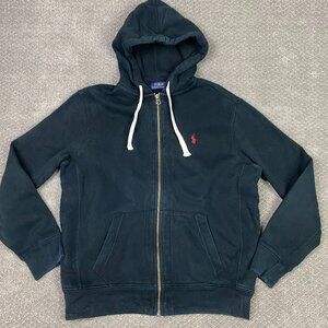Polo Ralph Lauren Hoodie Men's XL Black Heavyweight Drawstrings Full Zip